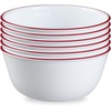 image:imageCorelle Vitrelle 6Piece 22Oz Cereal Soup Bowls Triple Layer Glass and Chip Resistant Lightweight Square Dinnerware Bowl Set Simple LinesRed Banded
