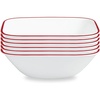 image:imageCorelle Vitrelle 6Piece 22Oz Cereal Soup Bowls Triple Layer Glass and Chip Resistant Lightweight Square Dinnerware Bowl Set Simple LinesRed Banded