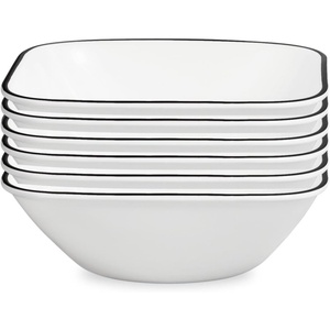 image:imageCorelle Vitrelle 6Piece 22Oz Cereal Soup Bowls Triple Layer Glass and Chip Resistant Lightweight Square Dinnerware Bowl Set Simple LinesBlack Banded