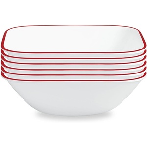image:imageCorelle Vitrelle 6Piece 22Oz Cereal Soup Bowls Triple Layer Glass and Chip Resistant Lightweight Square Dinnerware Bowl Set Simple LinesRed Banded